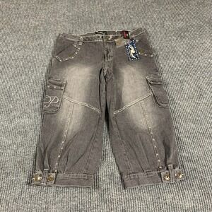 Platinum Plush Jeans Womens 11 Gray Denim Studded Y2K Capri Cargo Pockets 32x19
